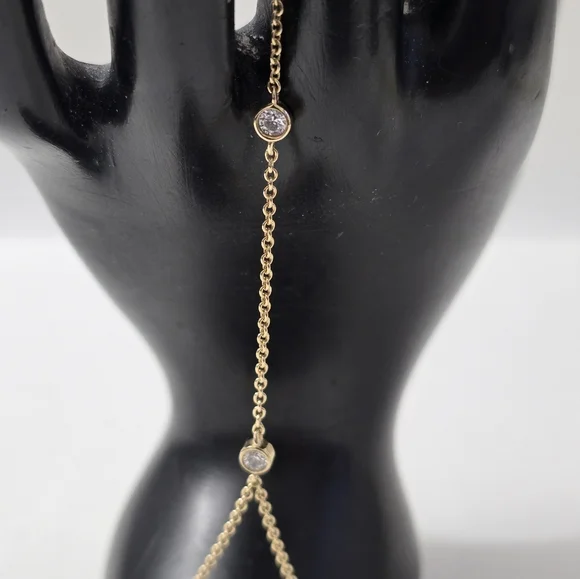 Gold Sterling Silver 925 Slave Chain Bracelet With Ring - Picture 4 of 11